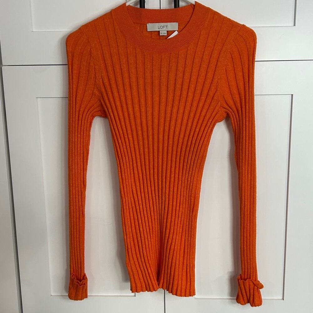 LOFT Orange Ribbed Knit Long Sleeve Top - XS - NWT